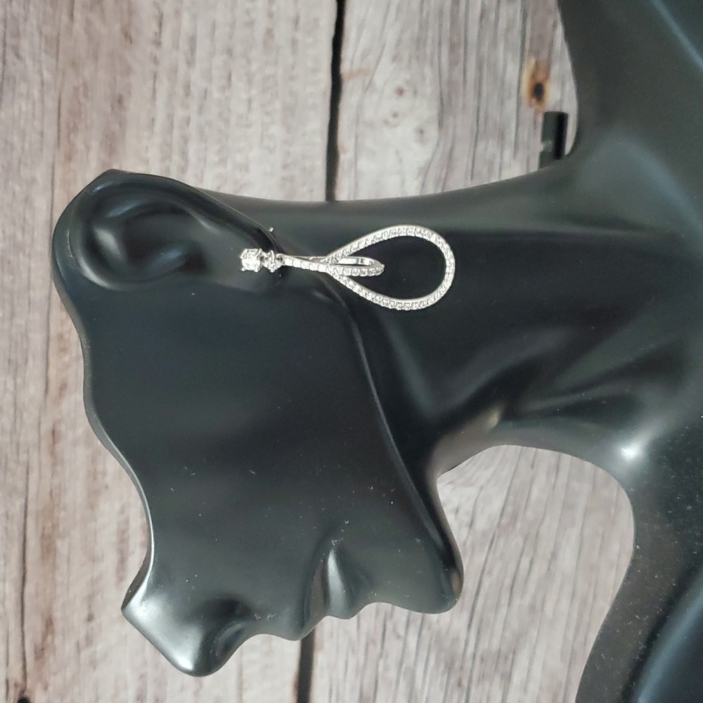 Watch Video / Sterling Silver 925 Art Deco Contemporary Paved Dangle Earrings